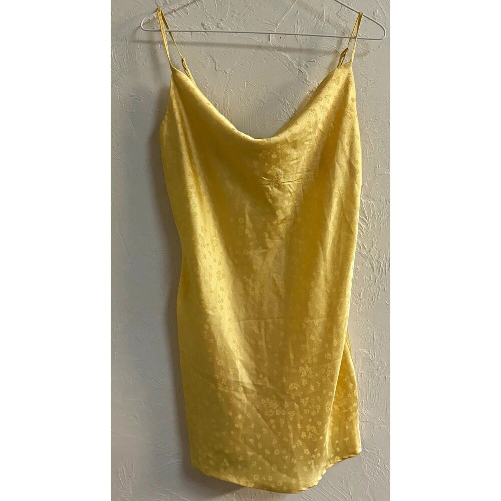 L.A. Hearts Women’s Yellow Satin Floral Slip Gown Cowl Neck Adjustable Straps S